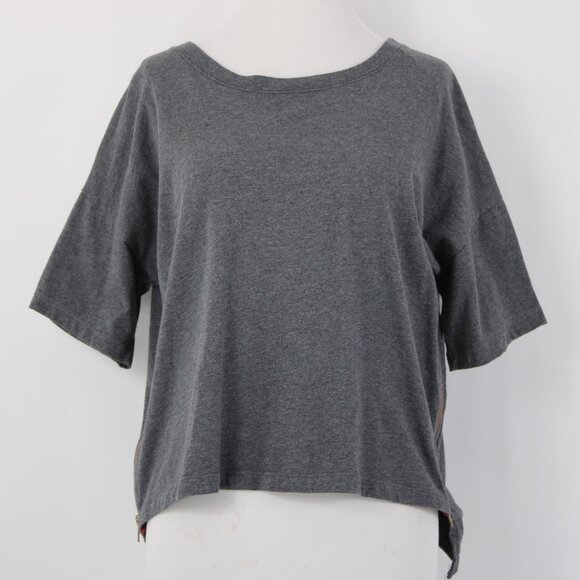 Etienne Marcel Top Sz M Gray Red Zipper Detail Crop Hi Lo 100% Cotton Top - Picture 2 of 14